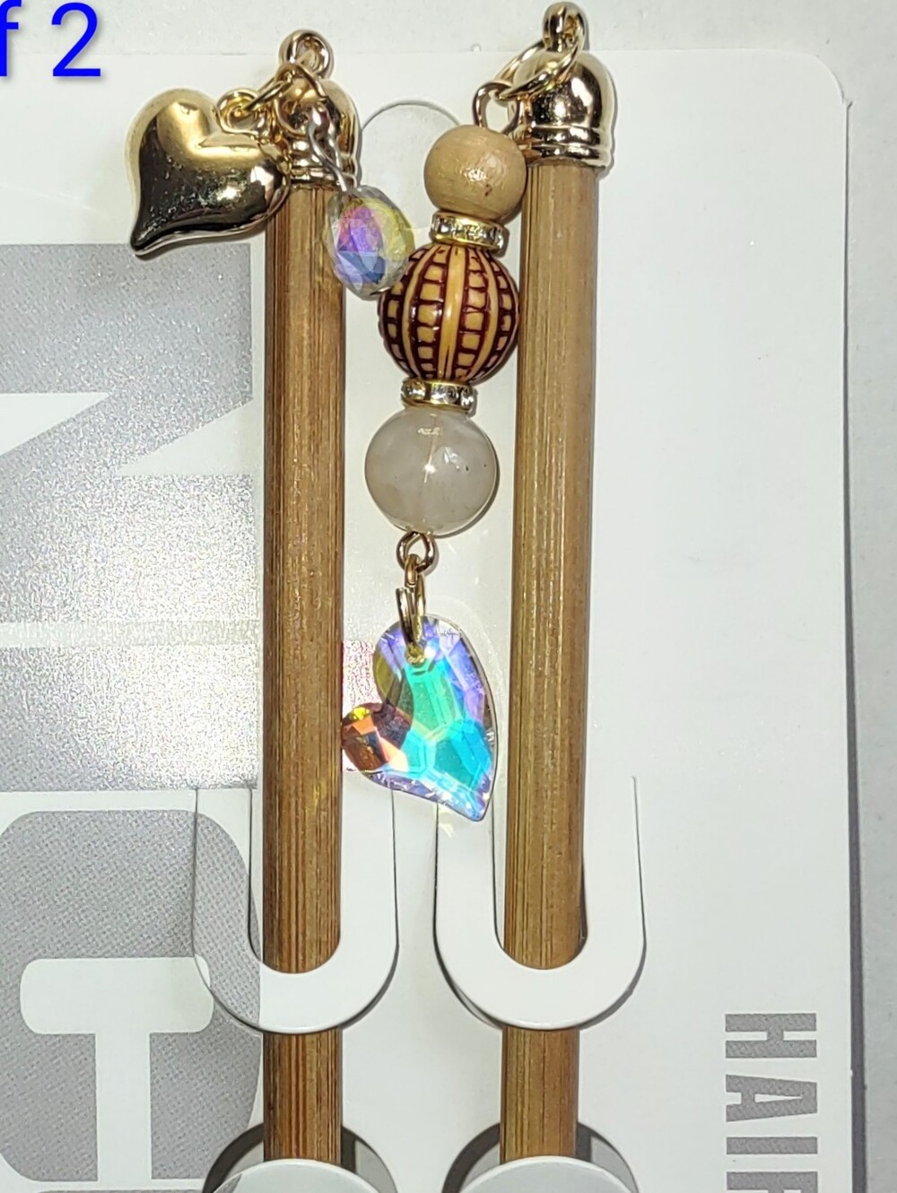 2 pcs Hair Chopsticks Aurora Borealis Dangling Gold Charms